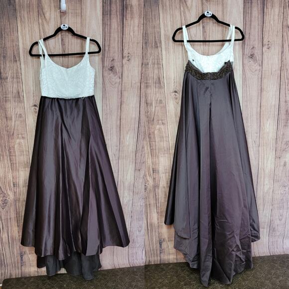 NWT Vivi Ta Ivory & Chocolate 2 Piece Gown, Style # VT2056, Sz 4 - Picture 2 of 12